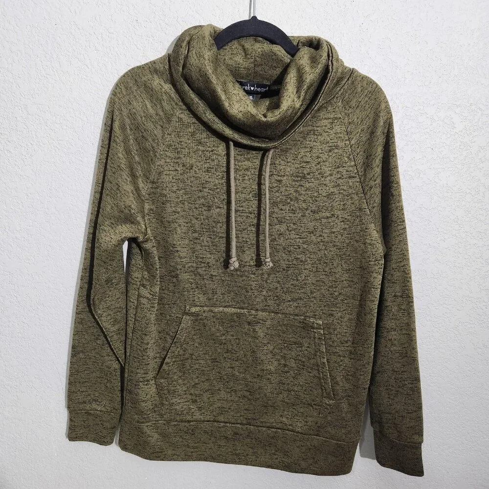 Derek Heart Sweatshirt Womens Medium Olive Green Heather Cowl Neck Pullover